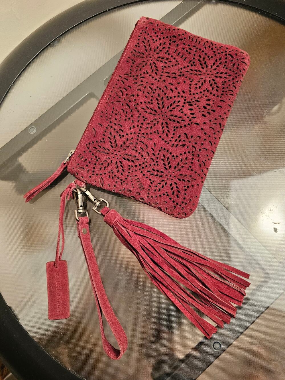 Shyanne Genuine Leather Lazer Cut Wristlett In New Condition